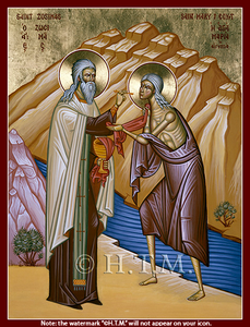 Orthodox Icon Saint Mary of Egypt - Saint Zosimas and Saint Mary of Egypt