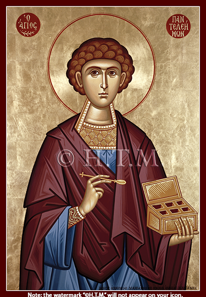 Orthodox Icon Saint Panteleimon, half stature