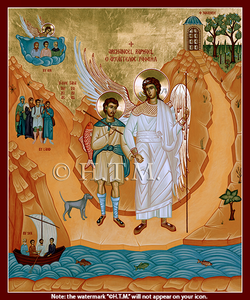 Orthodox Icon Saint Raphael the Archangel with Saint Tobias