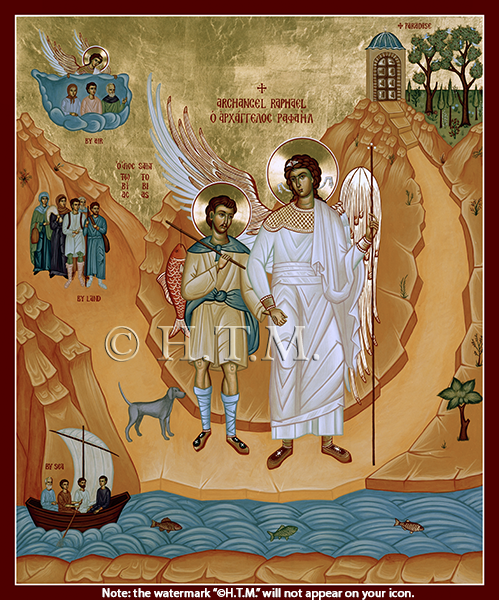 Orthodox Icon Saint Raphael the Archangel with Saint Tobias