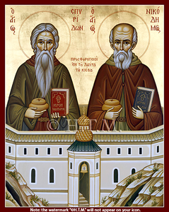 Orthodox Icon Saint Spyridon and Saint Nicodemus the Prosphora Bakers of the Kiev Caves Lavra