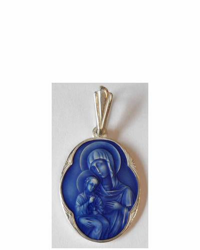 Theotokos Pendant with Blue Enamel - Medallion