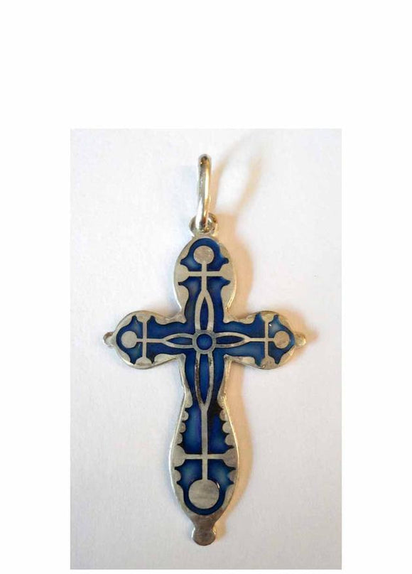 Cross with Blue Enamel - Cross Pendant