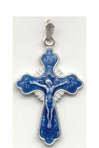 Orthodox Christian Jewelry Bulgarian Cross with Blue Enamel - Cross pendant