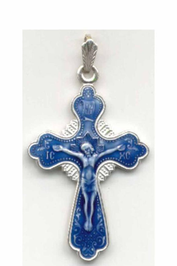 Orthodox Christian Jewelry Bulgarian Cross with Blue Enamel - Cross pendant