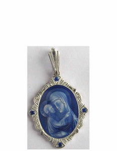 Theotokos Icon Pendant with Blue Enamel - Medallion