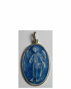 Guardian Angel Icon Pendant with Blue Enamel - Medallion