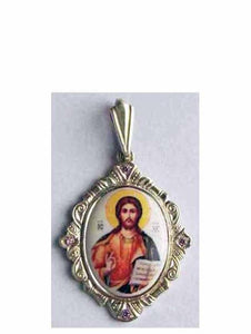Christ Icon Pendant - Porcelain and Sterling Silver - Medallion