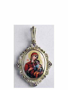 Theotokos Icon Pendant- Porcelain and Sterling Silver - Medallion