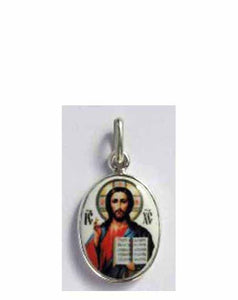 Porcelain Christ Icon Pendant - Porcelain and Sterling Silver - Small - Medallion