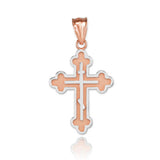 TWO-TONE 14K ROSE GOLD EASTERN ORTHODOX CROSS PENDANT NECKLACE - Pendant only or with 4 different chain lengths