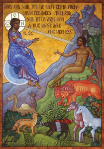 Orthodox Icons of Jesus Christ Creating the Animals and Adam 