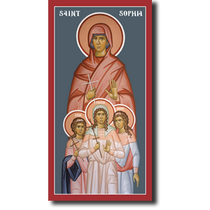 Orthodox Icon Saint Sophia with her children: Saint Faith, Saint Hope and Saint Love