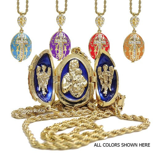 Orthodox Christian Jewelry Enamel Egg Locket Gold Plated with Austrian Crystals - 5 colors Available - Jewelry Egg Pendant - Pascha Easter Gift