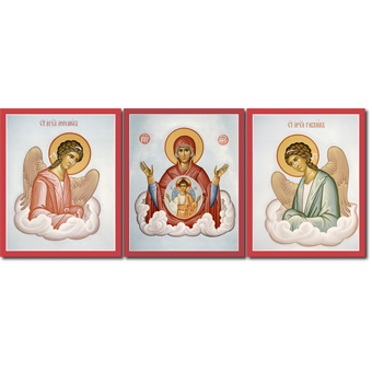 Orthodox Icons Matching Set - Theotokos with Archangels Michael & Gabriel- Mother of God, Saint Michael and Saint Gabriel
