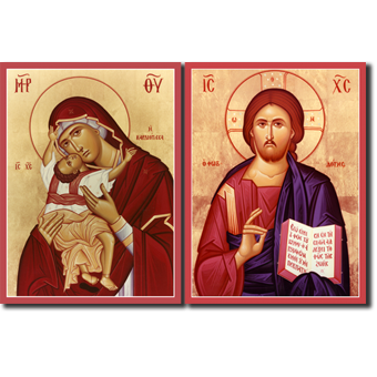 Orthodox Icons Matching Set - Jesus Christ Light-Giver and Theotokos Kardiotissa