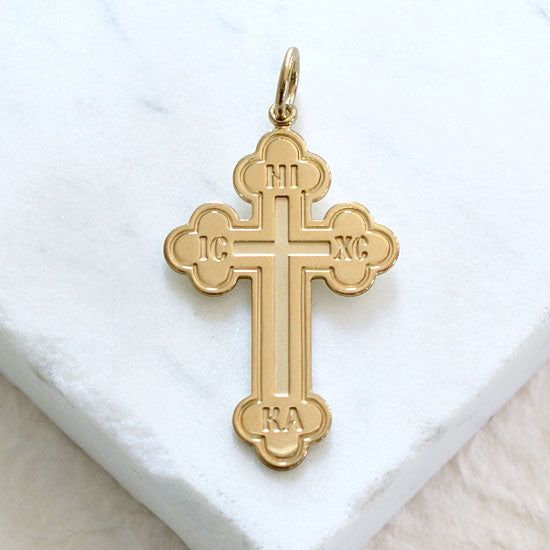 Greek Baptismal Cross - Handcrafted 14kt Gold Cross Pendant
