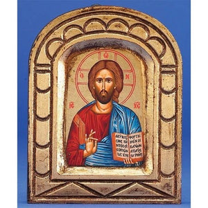 Orthodox Icons Jesus Christ - Pantocrator (Christ the Teacher) Hand Painted Icon - Carved Arched