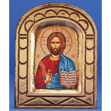 Orthodox Icons Jesus Christ - Pantocrator (Christ the Teacher) Hand Painted Icon - Carved Arched