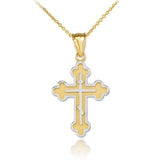 TWO-TONE 14K YELLOW GOLD EASTERN ORTHODOX CROSS PENDANT NECKLACE - Pendant only or with 4 different chain lengths
