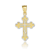 TWO-TONE 14K YELLOW GOLD EASTERN ORTHODOX CROSS PENDANT NECKLACE - Pendant only or with 4 different chain lengths