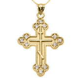 Orthodox Christian Jewelry 14K YELLOW GOLD DIAMOND EASTERN ORTHODOX CROSS PENDANT NECKLACE Orthodox Bookstore