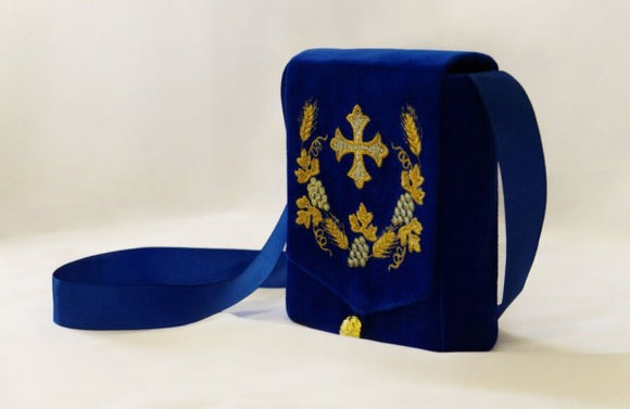 Blue Velvet Case with Grape Embroidery for Travel Tabernacle - Ordination and Clergy Gifts - Liturgical Item Monastery Craft