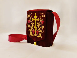 Red Velvet Case with Three Bar Cross and Grape Embroidery for a Travel Tabernacle - Ordination and Clergy Gifts - Liturgical Items - Embroidery