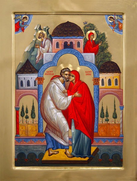 Orthodox Icon Saint Joachim and Saint Anna, embracing