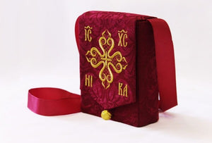 Deep Red Case with ICXC and Cross Embroidery for a Travel Tabernacle - Ordination and Clergy Gift