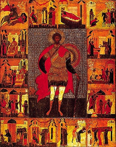 Orthodox Icon Saint Theodore Stratilatis - 15th c. Novgorod - with life scenes