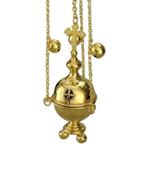 Big Round Censer w/Jinglers - Gold Plated - Orthodox Christian Ordination and Clergy Gifts Orthodox Bookstore