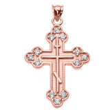 Orthodox Christian Jewelry 14K ROSE GOLD DIAMOND EASTERN ORTHODOX CROSS PENDANT NECKLACE Orthodox Bookstore