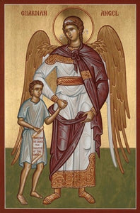 Orthodox Icon Guardian Angel with Boy - positive scroll message - Baptismal gift
