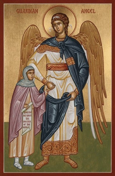 Orthodox Icon Guardian Angel with Girl - Positive scroll message - Baptismal gift