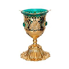 Six Wing Seraphim Standing Vigil Lamp Green Glass - Gold plated - Ordination and Clergy Gift
