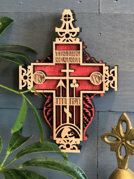 Small Wood Cut Schema Devotion Wall Cross