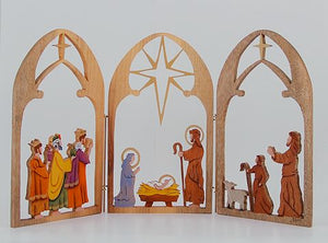 Christmas gift idea Hand-Cut and Painted Myrtle wood Crèche Triptych - Christmas Gif