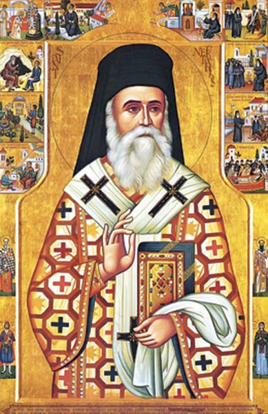 Orthodox Icon Saint Nektarios (with scenes from his life)
