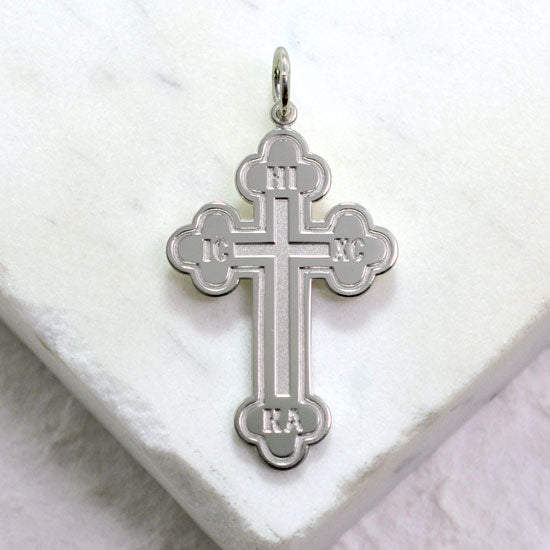 Greek Baptismal Cross (Budded Cross) - Handcrafted Sterling Silver Cross Pendant