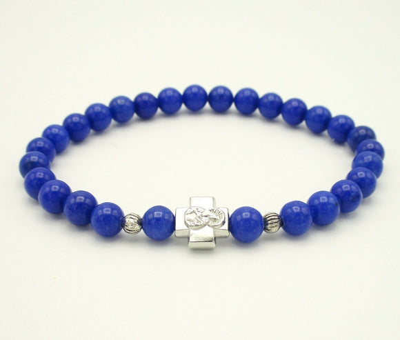 Semi-Precious Stone Blue Mountain Jade Prayer Bracelet