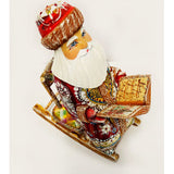 Russian Santa - Hand Carved Hand Painted Russian Father Frost on Rocking Chair Reading - Christmas Gift