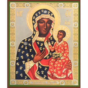 Orthodox Icons of Theotokos Virgin of Czestochova Black Madonna - Sofrino Large Russian Silk Icon