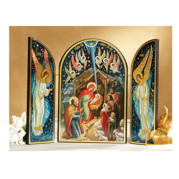 Orthodox Icons Great Feast Icon: Triptych - Nativity of Jesus Christ - Sofrino Large Size Russian Silk Icon