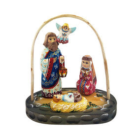 Nativity Set - Hand Carved Hand Painted Wooden Nativity of Christ With Angel - Christmas Gift