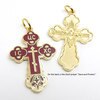 Russian Baptismal Cross Pendant with Chain - Red Enamel with Gold Plating